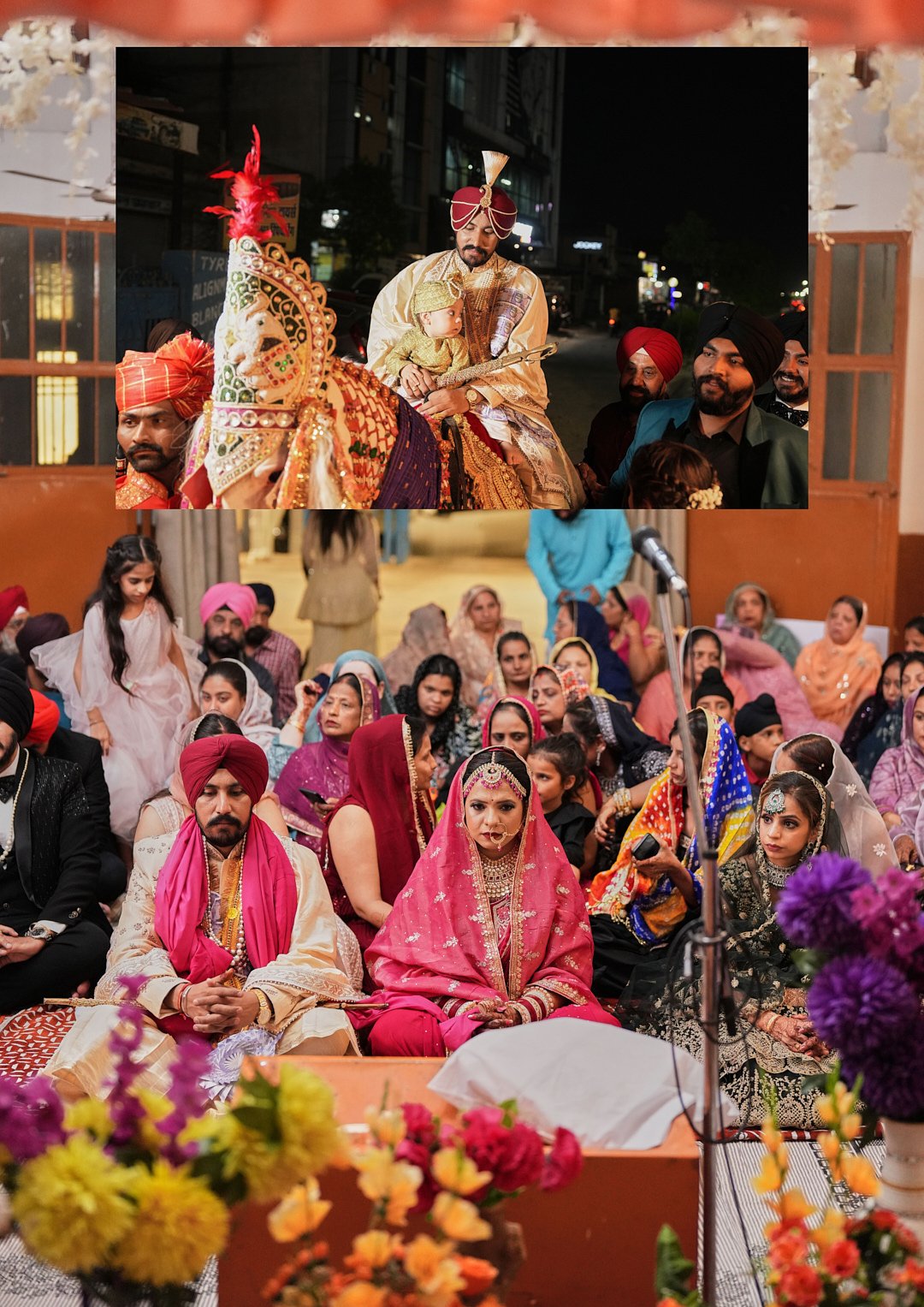 Regal Punjabi bride and groom portrait during traditional wedding ceremony in a Jaipur heritage venue