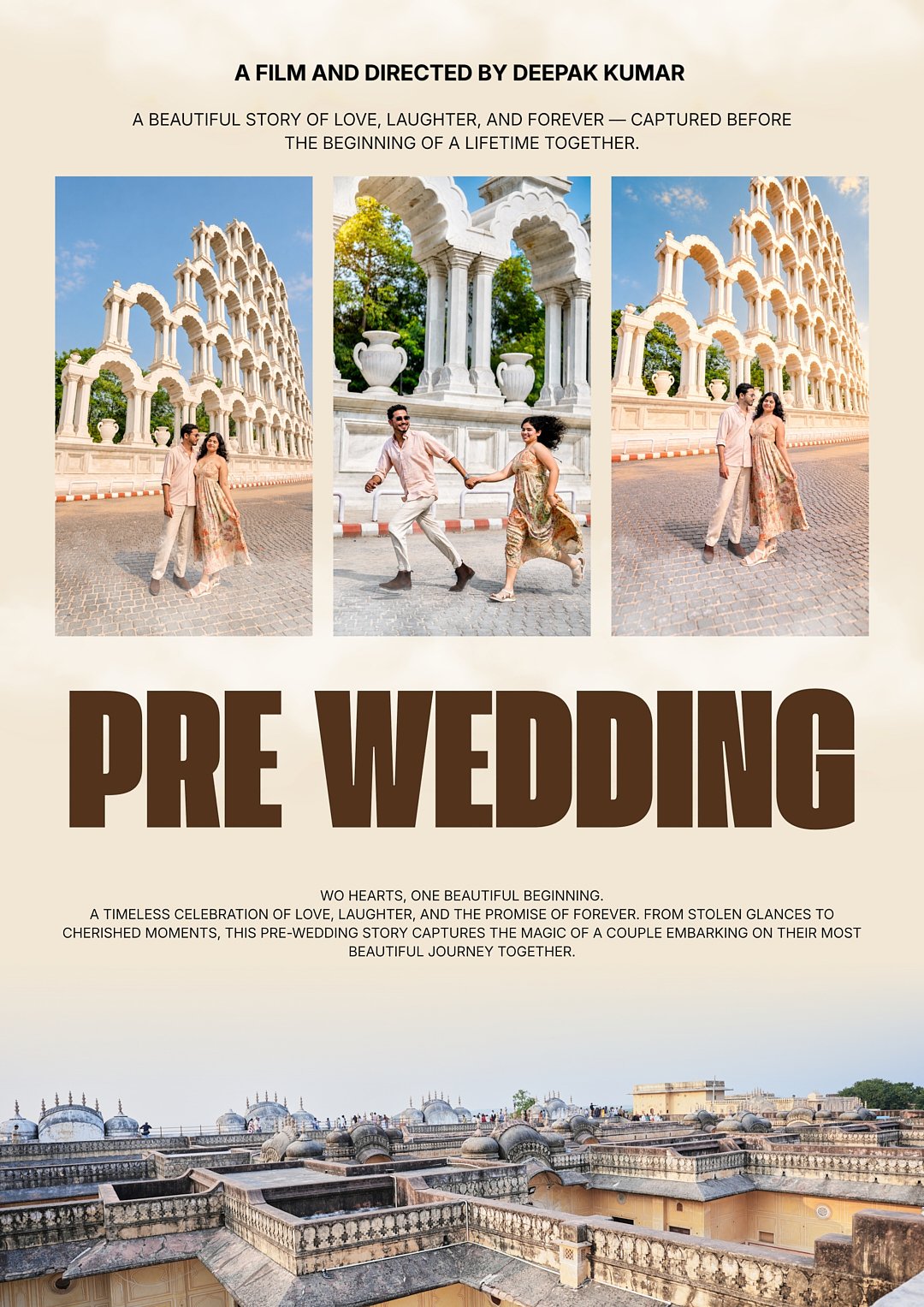 Professional pre-wedding photography by Viresh Studio in Jaipur showing a romantic couple holding hands with ring close-up and traditional architecture backdrop