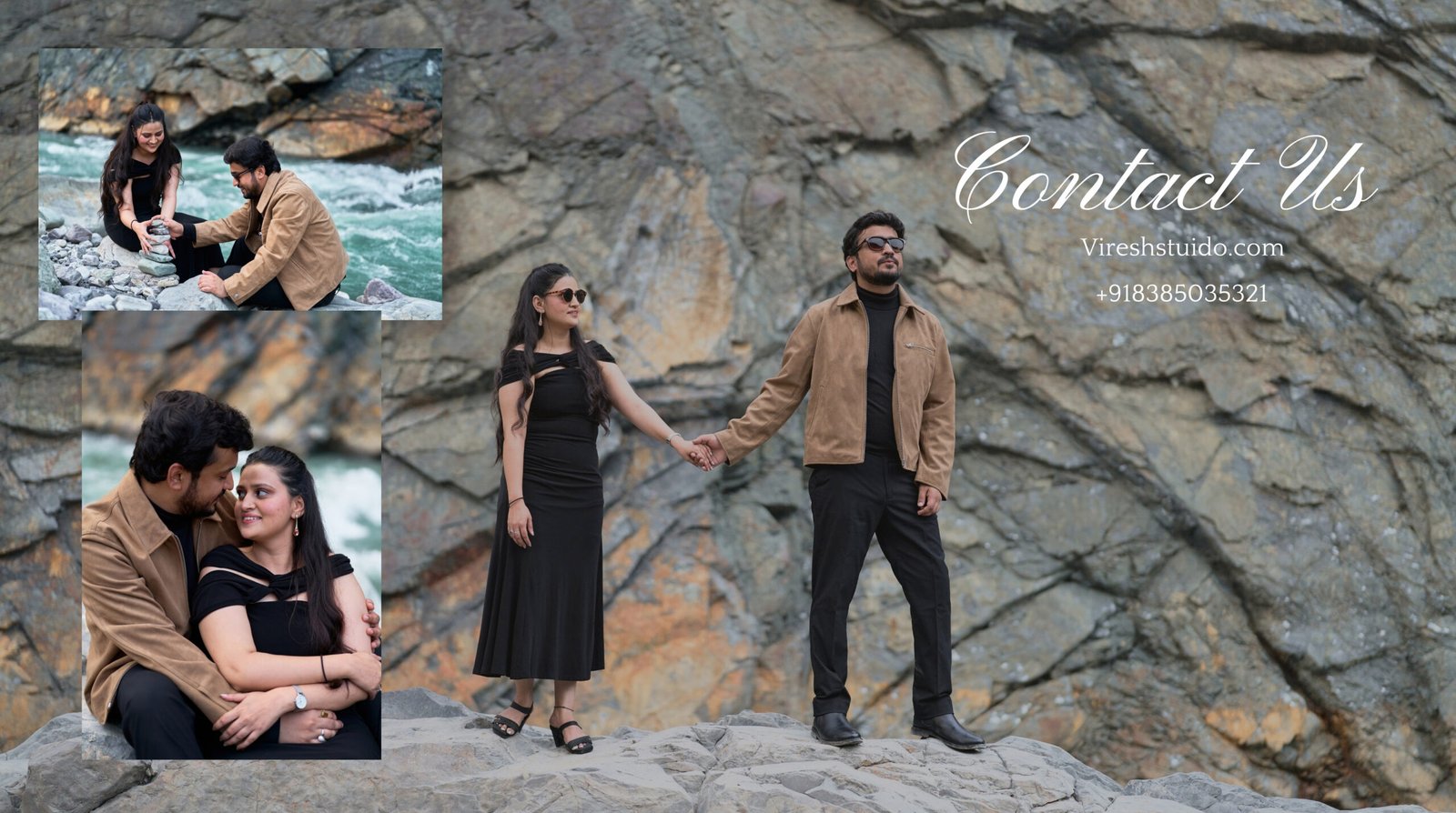 Couple walking together and smiling along the scenic river shore in Rishikesh